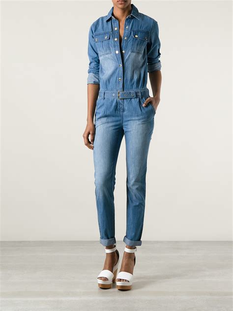 michael kors blue jumpsuit|Michael Kors denim jumpsuit.